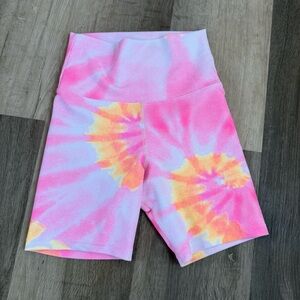 BEACH RIOT Ribbed Bike Short Pink Orange Tie Dye